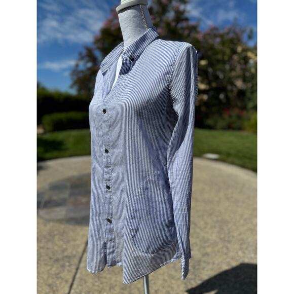 MSRP $245 Women’s Theory Pinstriped Cotton & Silk Button-down w/ Pockets Size M - Picture 5 of 9